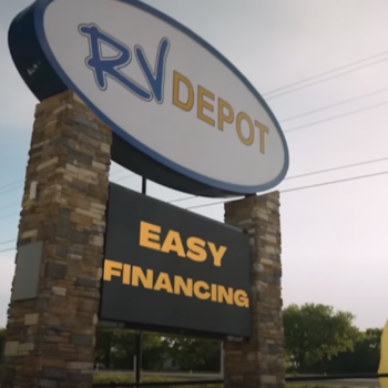 main sign outside of RV Depot with the words Easy Financing on the sign.